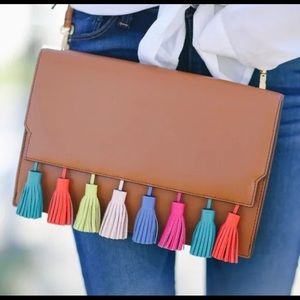 Rebecca Minkoff Sofia Leather Tassel Clutch Crossbody